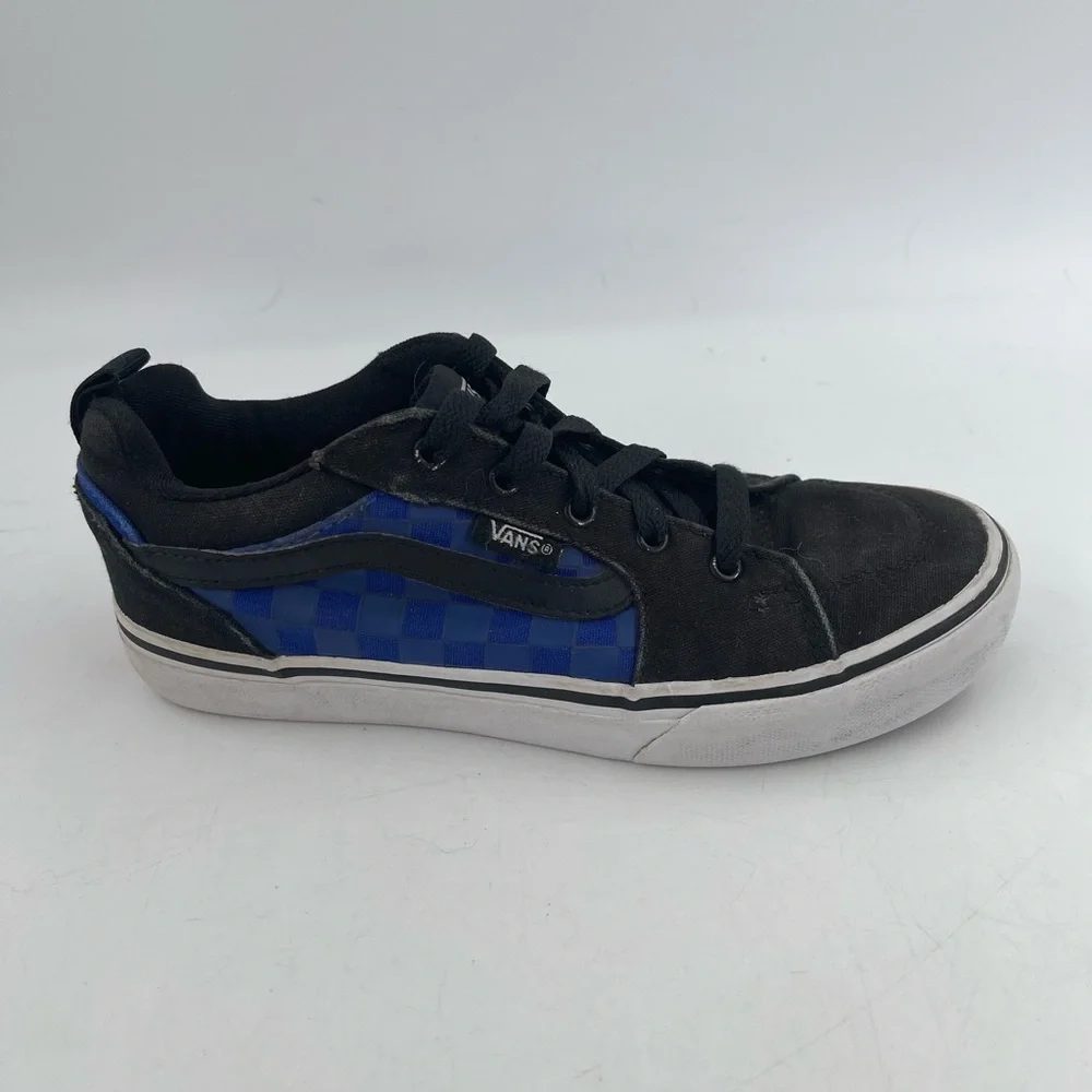 Vans Kids Black Blue Checkered Canvas Off the Wall Shoes Sneakers - Size 3 Y